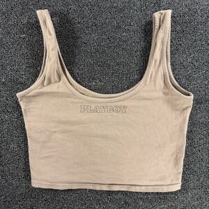 Playboy by PacSun Brown Crop Tank Top Womens Medium Scoop Neck Logo Sleeveless